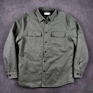 LINE OF TRADE Shirt Jacket Mens Large Olive Green Quilted Lined Work Cotton